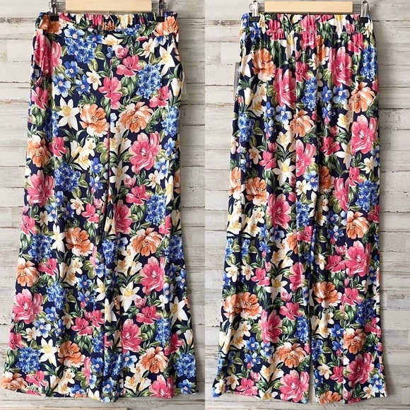 NWT Sunny Leigh Floral Wide Leg Pants Medium - Picture 1 of 4
